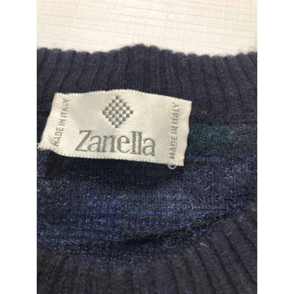 VTG Zanella Wool Blend Sweater 90s Mens Small Made ITALY Geometric Knit Pullover